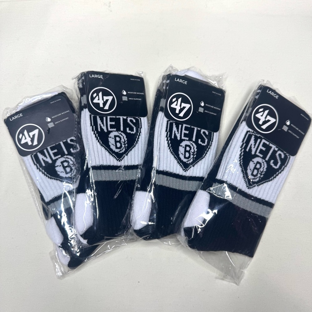 47 Brand Nets Black and White Athletic Socks